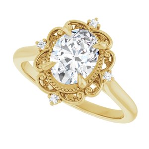 14K Yellow Gold 8x6 mm Oval Accented Vintage-Inspired Engagement Ring. 124061:345:P