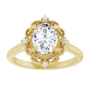 14K Yellow Gold 8x6 mm Oval Accented Vintage-Inspired Engagement Ring. 124061:345:P
