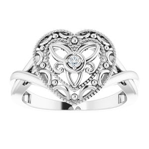 Sterling Silver .025 CTW Diamond Heart Ring