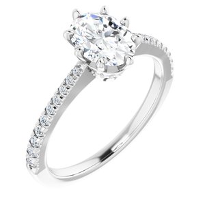 14K White Gold 8x6 mm Oval 1/6 CTW Diamond Hidden Halo-Style Accented Engagement Ring. 124151:123:P