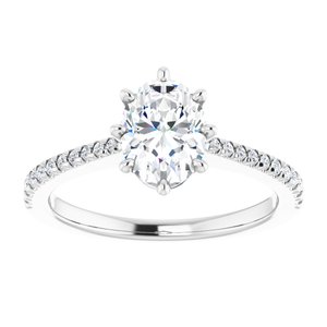 14K White Gold 8x6 mm Oval 1/6 CTW Diamond Hidden Halo-Style Accented Engagement Ring. 124151:123:P