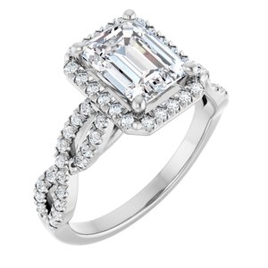 14K White Gold 8x6 mm Emerald 1/3 CTW Diamond Halo-Style Accented Engagement Ring. 124246:6053:P
