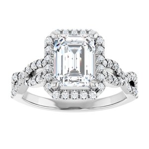 14K White Gold 8x6 mm Emerald 1/3 CTW Diamond Halo-Style Accented Engagement Ring. 124246:6053:P