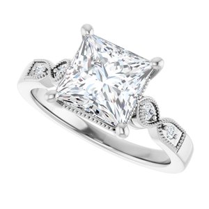 14K White Gold 7.5 mm Square Accented Engagement Ring. 124301:630:P