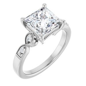 14K White Gold 7.5 mm Square Accented Engagement Ring. 124301:630:P