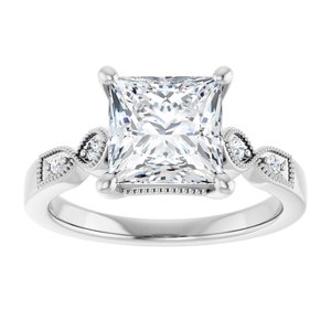 14K White Gold 7.5 mm Square Accented Engagement Ring. 124301:630:P