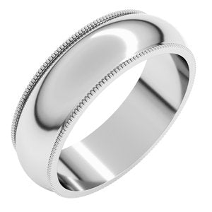 14K White Gold 6 mm Milgrain Half Round Band. MG10:1988:P