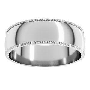 14K White Gold 6 mm Milgrain Comfort-Fit Half Round Band. MGR10:43235:P