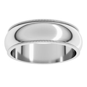 14K White Gold 6 mm Milgrain Half Round Band. MG10:1988:P