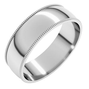 14K White Gold 6 mm Milgrain Comfort-Fit Half Round Band. MGR10:43235:P