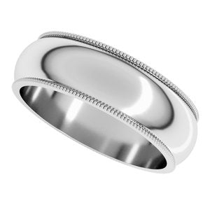 14K White Gold 6 mm Milgrain Half Round Band. MG10:1988:P
