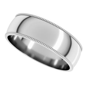 14K White Gold 6 mm Milgrain Comfort-Fit Half Round Band. MGR10:43235:P