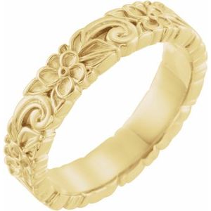 14K Yellow Gold 4.2 mm Floral Flat Band. 52098:205:P