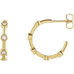 14K Yellow Gold 1/4 CTW Diamond Bezel-Set Hoop Earrings. 87324:116:P