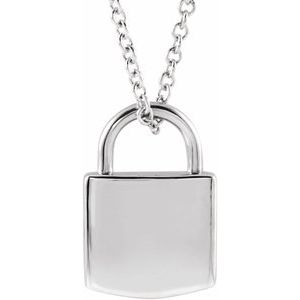 14K White Gold Engravable Lock 16-18" Necklace. 87184:117:P