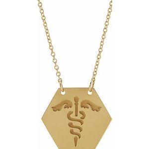 14K Yellow Gold 17.8x15.5 mm Medical Identification 18" Necklace