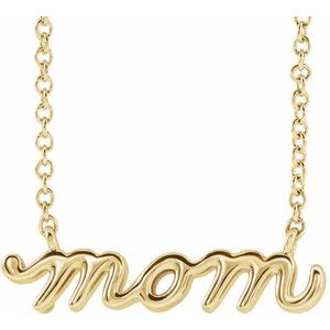 14K Yellow Gold Petite Mom Script 16" Necklace. 87396:112:P