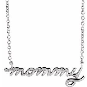 14K White Gold Petite Mommy Script 16" Necklace. 87394:111:P