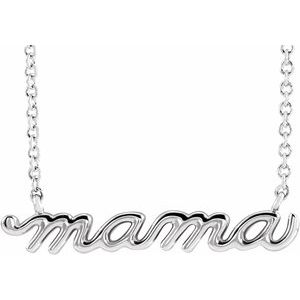 14K White Gold Petite Mama Script 16" Necklace 87395:114:P