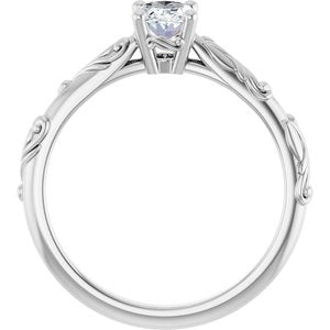 14K White Gold 7x5 mm Oval Solitaire Scroll Engagement Ring. 124644:108:P