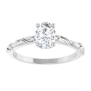 14K White Gold 7x5 mm Oval Solitaire Scroll Engagement Ring. 124644:108:P