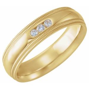 14K Yellow Gold 1/8 CTW Diamond Half Round Comfort-Fit Milgrain Men's Band. 124229:6045:P