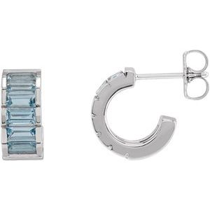 14K White Gold Natural Aquamarine Hoop Earrings. 87544:108:P