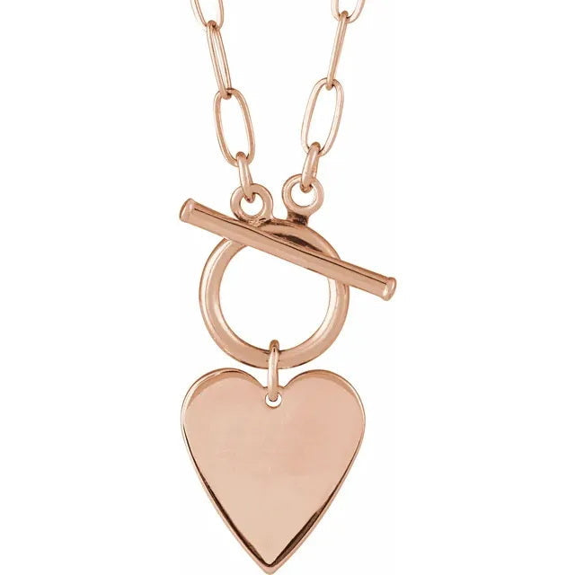 14K Rose Gold Engravable Heart Toggle 18" Necklace