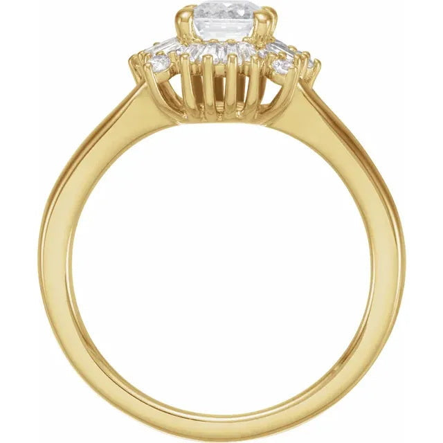 Ladies 14K Halo Yellow  Gold Lab Diamond Engagement Ring With 1ct Center Stone VS Clarity, F Color