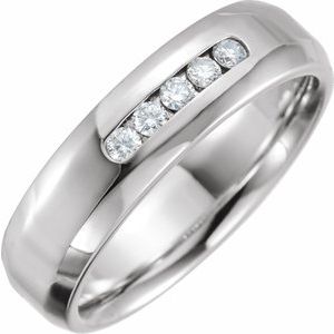 14K White Gold 1/5 CTW Diamond Beveled-Edge Comfort-Fit Men's Band. 124234:6012:P
