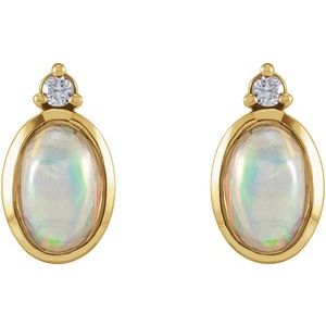 14K Yellow Gold Natural Ethiopian Opal & .03 CTW Diamond Ring