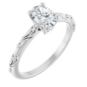 14K White Gold 7x5 mm Oval Solitaire Scroll Engagement Ring. 124644:108:P