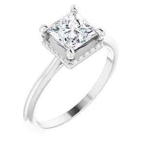 14K White Gold 6 mm Square .08 CTW Diamond Hidden Halo-Style Engagement Ring. 124626:100:P