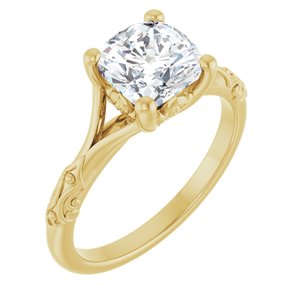 14K Yellow Gold 7 mm Cushion Solitaire Engagement Ring. 124519:511:P