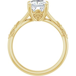 14K Yellow Gold 7 mm Cushion Solitaire Engagement Ring. 124519:511:P