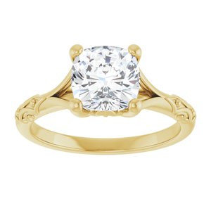 14K Yellow Gold 7 mm Cushion Solitaire Engagement Ring. 124519:511:P