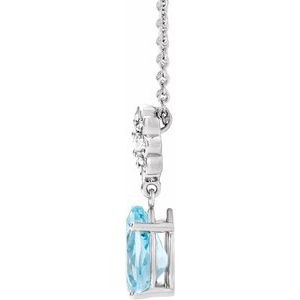 14K White Gold Natural Aquamarine & .08 CTW Diamond 16-18" Necklace