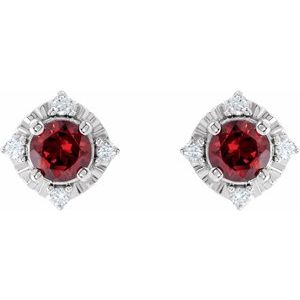 Sterling Silver Natural Mozambique Garnet & .08 CTW Diamond Halo-Style Earrings