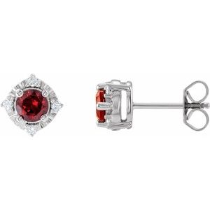 Sterling Silver Natural Mozambique Garnet & .08 CTW Diamond Halo-Style Earrings