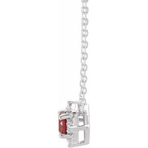 14K White Gold Natural Mozambique Garnet & .04 CTW Diamond Halo-Style 18" Necklace