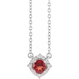 14K White Gold Natural Mozambique Garnet & .04 CTW Diamond Halo-Style 18" Necklace