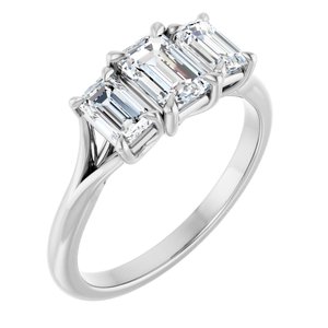14K White Gold 6x4 mm Emerald Three-Stone Engagement Ring. 124651:450:P