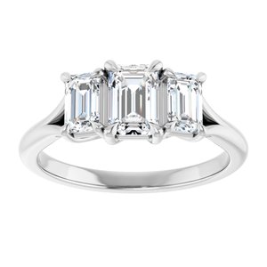 14K White Gold 6x4 mm Emerald Three-Stone Engagement Ring. 124651:450:P
