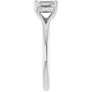14K White Gold 6x4 mm Emerald Three-Stone Engagement Ring. 124651:450:P