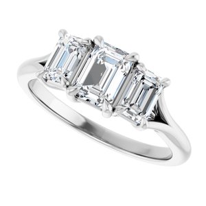 14K White Gold 6x4 mm Emerald Three-Stone Engagement Ring. 124651:450:P