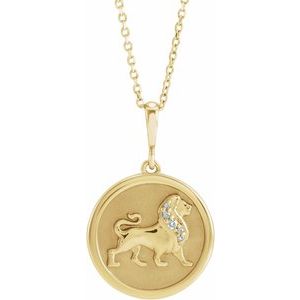 14K Yellow Gold .02 CTW Diamond Lion 16-18" Necklace