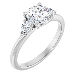 14K White Gold 6.5 mm Round Three-Stone Engagement Ring. 124694:210:P