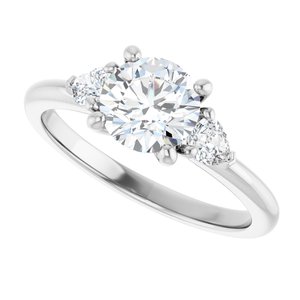 14K White Gold 6.5 mm Round Three-Stone Engagement Ring. 124694:210:P