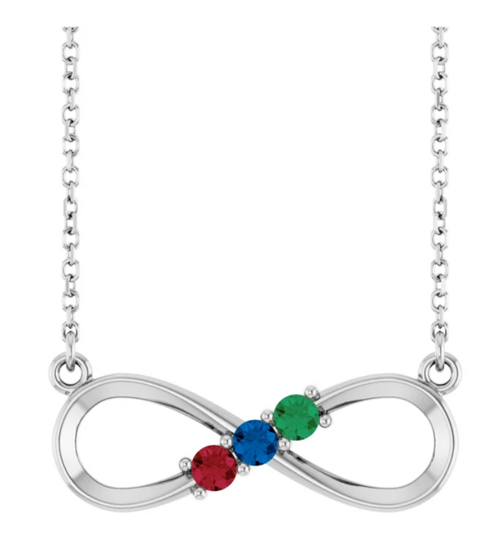 14K White Gold 3-Stone Infinity-Inspired Family 18" Necklace