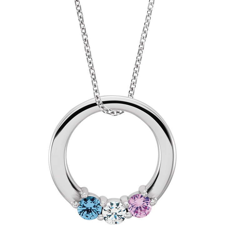 14K White Gold 3-Stone Family Circle 16-18" Necklace